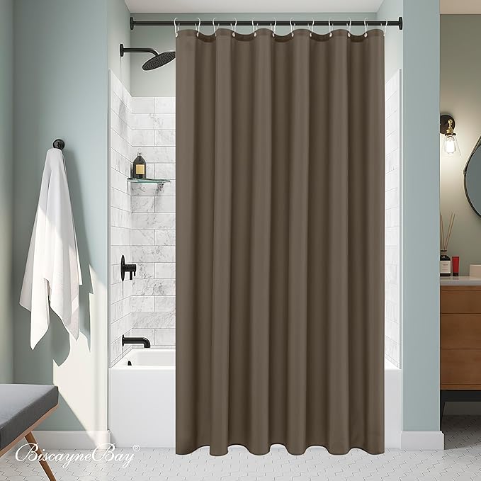 Biscaynebay Hotel Quality Fabric Shower Curtain Liners 72 Inch Width by 84 Inch Length, Taupe Water Resistant Bathroom Curtains, Rust Resistant Grommets Top Weighted Bottom Machine Washable