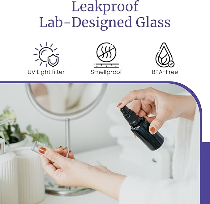 Infinity Jars 30 Ml (1 fl oz) Black Ultraviolet Glass Fine Mist Spray Bottle Cleaning Products Refillable Containers Homemade Perfume Blends Room, Sprays Bath Beauty Hair, Screw Top Bottles