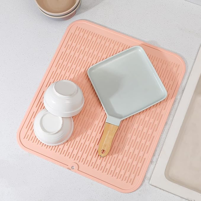 MicoYang Silicone Dish Drying Mat for Multiple Usage,Easy clean,Eco-friendly,Heat-resistant Silicone Mat for Kitchen Counter or Sink,Refrigerator or Drawer Liner Pink 2XL 24 inches x 18 inches