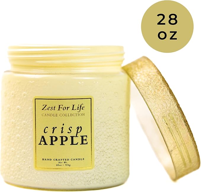 A Cheerful Giver - 28oz Large Scented Candle Jar with Lid- Zest for Life - 130 Hours of Burn Time, Gift for Women (Large, Crisp Apple)