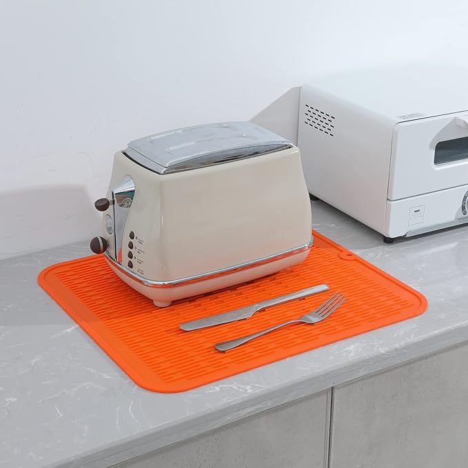 MicoYang Silicone Dish Drying Mat for Multiple Usage,Easy clean,Eco-friendly,Heat-resistant Silicone Mat for Kitchen Counter or Sink,Refrigerator or Drawer Liner Orange XL 18 inches x 16 inches