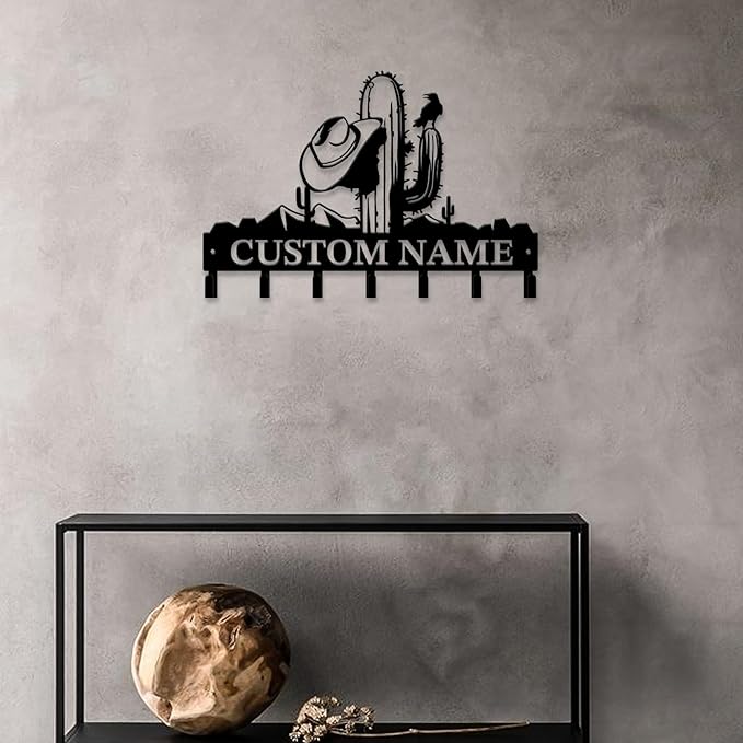 Personalized Custom Name Cactus Wall Keys Hooks,Metal Cactus Art Clothes Hooks,Metal Cactus Lover Wall Home Storage Decorative,For Front Door, Hallway, Kitchen, Bedroom,Keys,Hats (Style F)