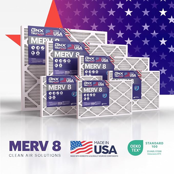 BNX TruFilter 14x30x1 Air Filter MERV 8 (4-Pack) - MADE IN USA – Dust & Pet Defense Electrostatic Pleated Air Conditioner HVAC AC Furnace Filters for Dust, Pet, Mold, Pollen MPR 600 – 700 & FPR 5