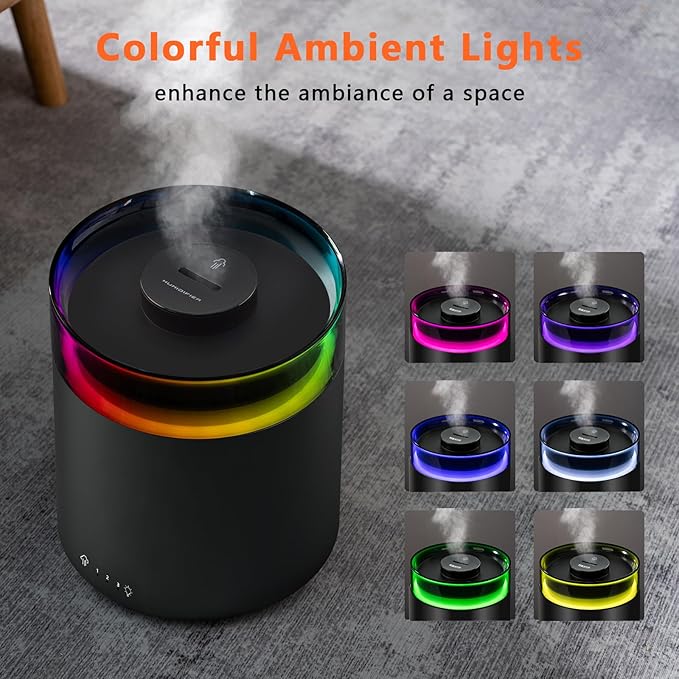Humidifiers for Bedroom Home,3L Top Fill Cool Mist Humidifier for Baby Nursery,Essential Oil Diffuser for Large Room,3 in 1 uiet Ultrasonic Humidifier for,Office,Plant,Nursery,BPA FREE(Black)