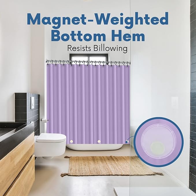 Premium Shower Curtain Liner, 72"W X 72"H - PVC-Free, 6G PEVA Shower Curtain with 12 Rust Proof Grommets And Magnet-weighted Bottom Hem - Moisture Stain Proof Shower Curtain Liner - Lavender