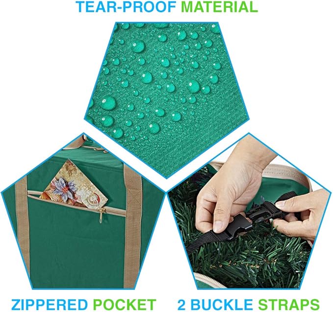 ProPik Christmas Rolling Tree Storage Bag, Fits Up to 9 ft. Tall Disassembled Holiday Tree, 28" X 16" X 60", Extra Large Heavy Duty Storage Container with Wheels, Front and Side Handles (Green)