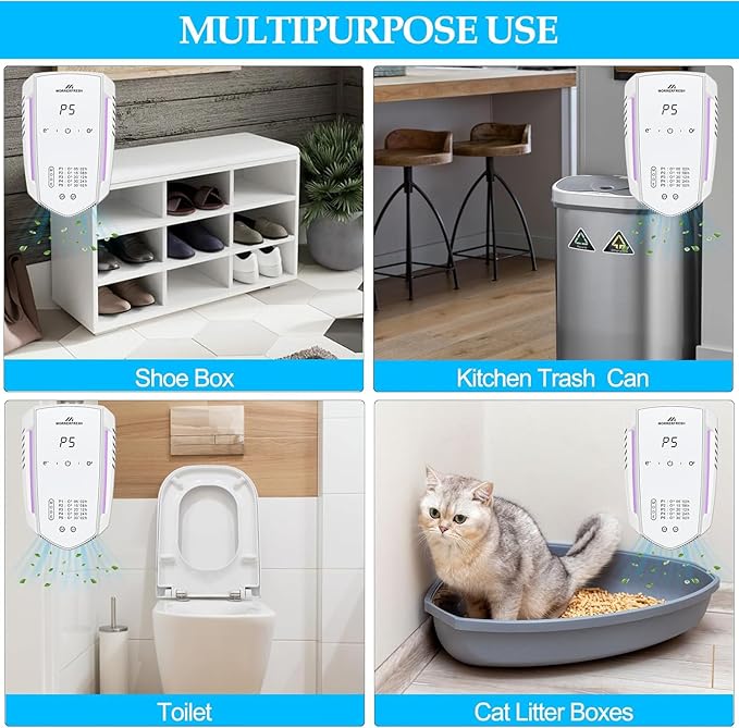 Morrerfresh Cat Litter Deodorizer Air Ionizer Ozone Generator Odor Eliminator for Home Pets Litter Box Room Toilet Garage Air Purifier or Car, Rooms, Smoke 99% Pets Poof Odor Eliminator Odor Removal