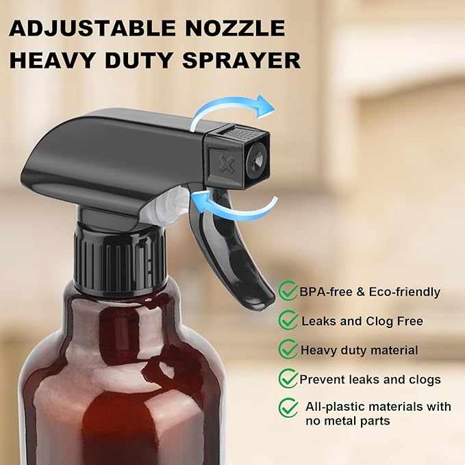Hethyo Glass Spray Bottles 16.9oz Empty Spray Bottle Mist/Stream Spraying Small Refillable Containers for Hair Care, Cleaning Solutions, Plants, Essential Oils 2 Pack (Brown, 16.9oz)
