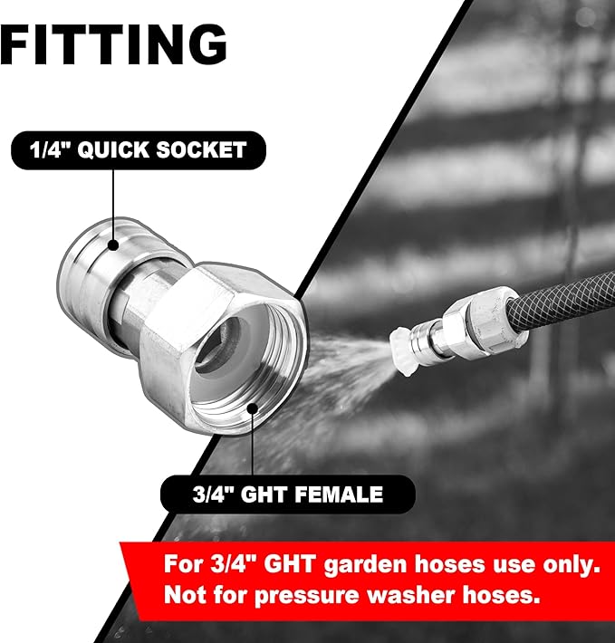 Raincovo Garden Hose to Pressure Washer Adapter, 3/4” GHT to 1/4” Quick Connect, Convert Water Hose to Power Washer Connector, Car Washing Nozzle & Hose Attachment, Stainless Steel, 1Pack