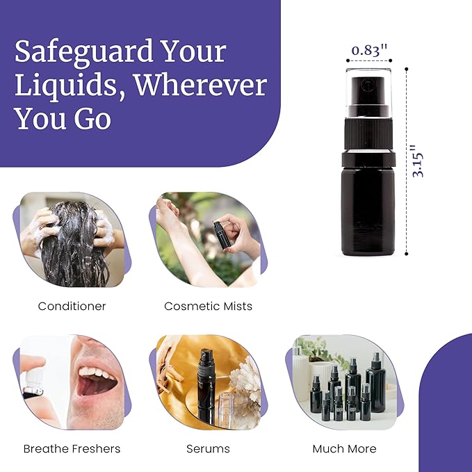 Infinity Jars 5 Ml (.17 fl oz) Black Ultraviolet Glass Fine Mist Spray Bottle Cleaning Products Refillable Containers Homemade Perfume Blends Room, Sprays Bath Beauty Hair, Screw Top Bottles 10-Pack