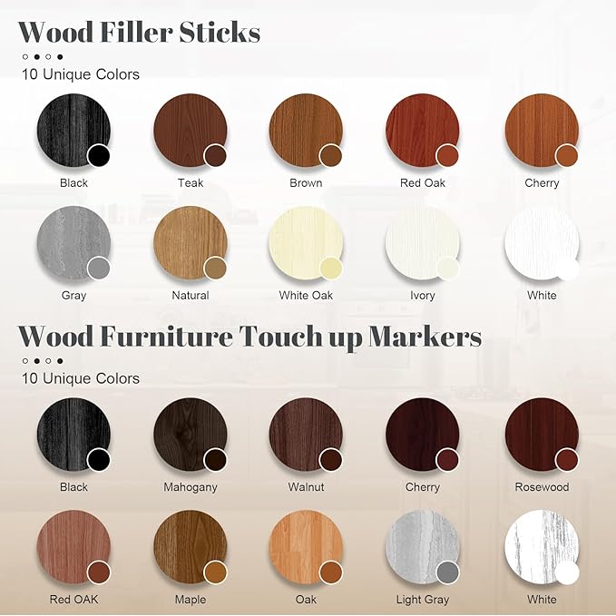 Wood Filler Sticks Set of 21 - Furniture Repair Kit for Scratches, Cracks, Nail Holes and Scuffs, Wood Wax Crayons Furniture Markers for Repairing Furniture, Floors, Tables, Cabinets, Doors and Desks