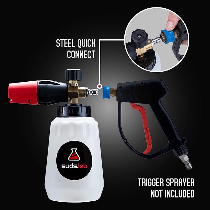 Suds Lab F1 Professional Foam Cannon with 32 Ounce Canister, Adjustable Foam Nozzle, Quick Connect for Pressure Washer - Perfect for Car Washing