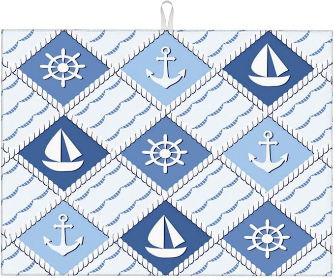 Vintage Nautical Sailboat Anchor Dish Drying Mat 18x24 For Kitchen Counter Absorbent Microfiber Dishes Pad Dish Drainer Rack Mats Fast Dry Kitchen Accessories