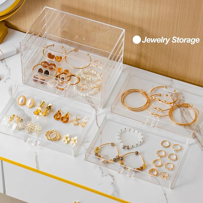 Earring Storage Box Organizer 5 Drawers Jewelry Organizer Acrylic Jewelry Storage Box Holder Compartment Transparent Display Storage Case Gift for Women Girls (5 Grids)