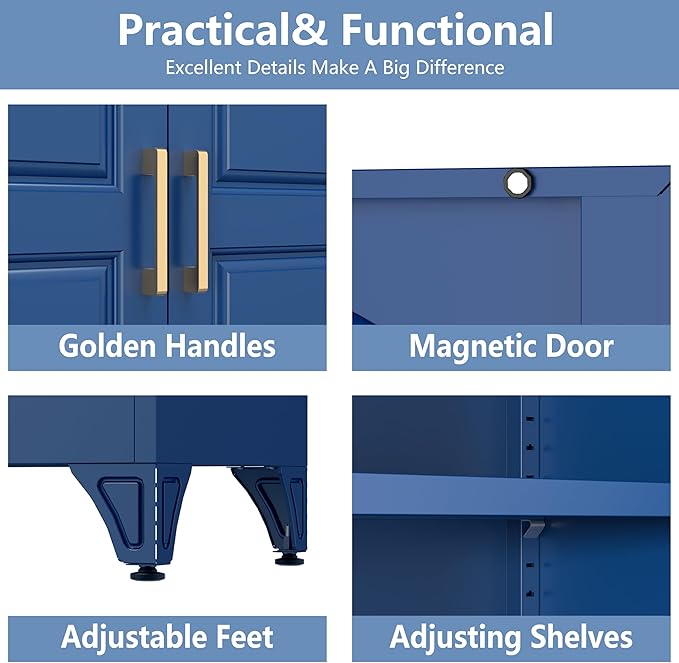 Metal Storage Cabinet,75" Tall Kitchen Pantry Storage Cabinet with Doors and Adjustable Shelves, Blue Metal Pantry Cabinets with Drawer, Large Cupboard for Kitchen, Dining Living Room