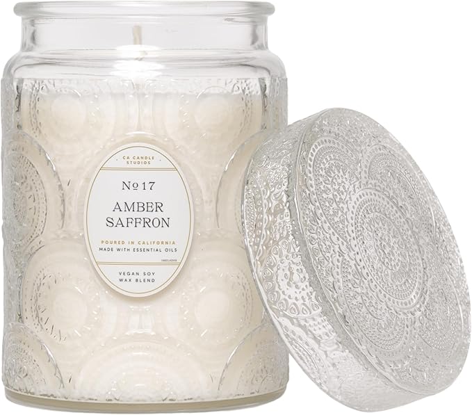Poured in California | Amber Saffron, Scented Candle | Heirloom Collection | 18oz | 80 Hour Burn Time | Made to Set The Mood | Created with Natural Soy Wax and Essential Oils