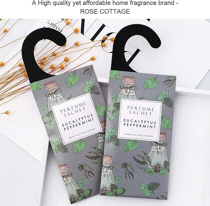 ROSE COTTAGE Large 12 Packs Eucalyptus Peppermint Hanging Closet Air Freshener Scented Sachets Long Lasting Smell Goods