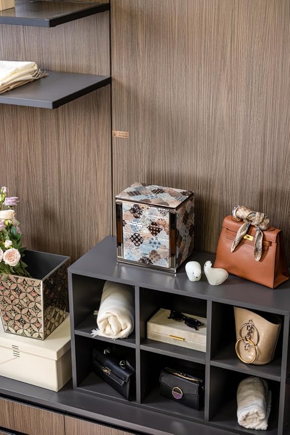 High End Glass Jewelry Box - 5 Layer Jewelry Organizer with 2-Sided Doors and Mirror - Velvet-Lined Organizer For Ring, Necklace, Earring, Bracelet Storage - Valentine's Day Gift For Women