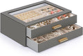 AKOZLIN Jewelry Box with Clear Lid Functional Leather Jewelry Storage Organizer Case 2 Drawers for Women Girls Necklace Ring Bracelet Earring