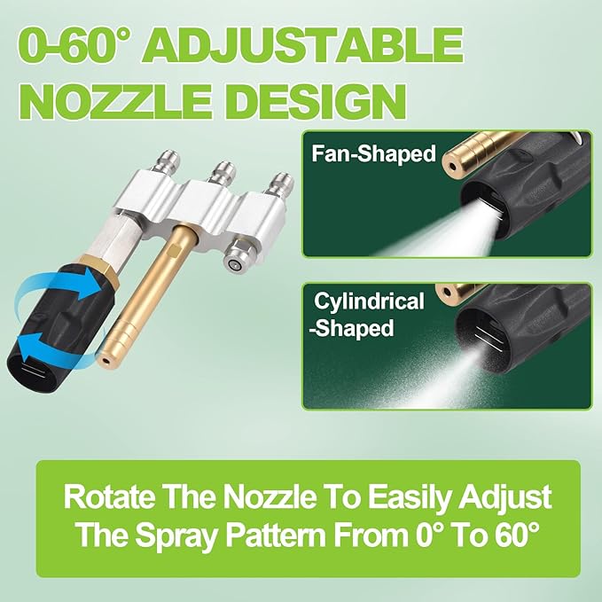 Ciunura 3 in 1 Downstream Soft Wash Chemical Nozzle, M5 Twist Nozzle Shooter Tips, 0-60°Adjustable Spray Pattern, for 1700-6000PSI, 3-7 GPM Pressure Washer, with 1/4 inches Quick Connect