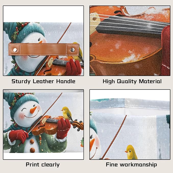 Storage Baskets Bin, Christmas Winter Snowman Collapsible Canvas Fabric Storage Bin Decorative Baskets Toy Organizer Rectangle Storage Boxes with Handles for Home Shelves Nursery, J-020