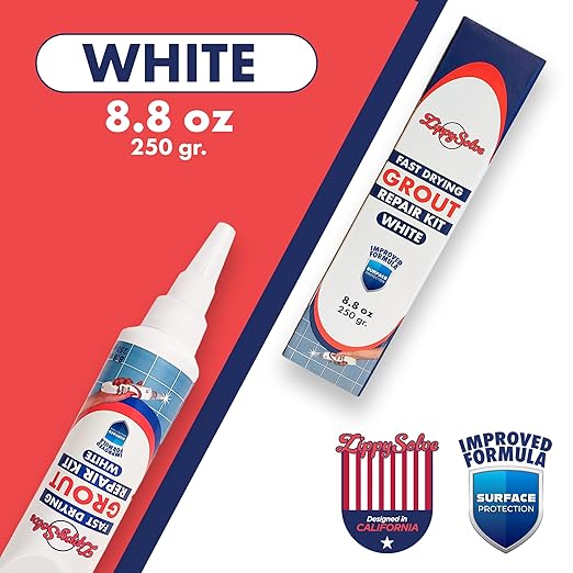ZippySolve Tile Grout, Repair Kit, Restore & Renew Tile Joints Line, Fast Drying Grout Paint Squeeze Tube for Bathroom Shower Kitchen Floor, Waterproof (8.8 oz, White)