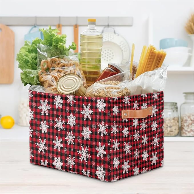 Christmas Snowflakes Grid Cube Storage Baskets,Foldable Storage Box Bin,Waterproof Open Shelves Basket Clothing Organizer Toy Basket Gifts Empty for Bedroom Home Decor
