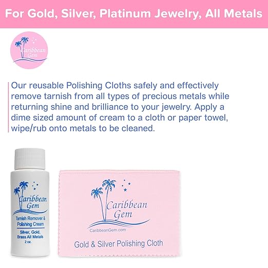 Caribbean Gem USA Polishing Cream | Safely Tarnish Remover Polishing Cream From Gold, Silver, and Platinum | 2OZ Bottle | With Polishing Cleaning Cloth | 1 Pack