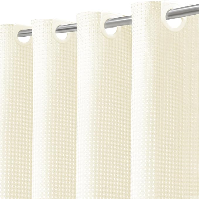 Inhousolu No Hook Waffle Weave Shower Curtain with Removable Snap in Fabric Liner Set for Bathroom, 230 GSM Heavy Duty Weighted Hem, Water Repellent Washable Bath Curtains, 72 x 84 Inch, Ivory