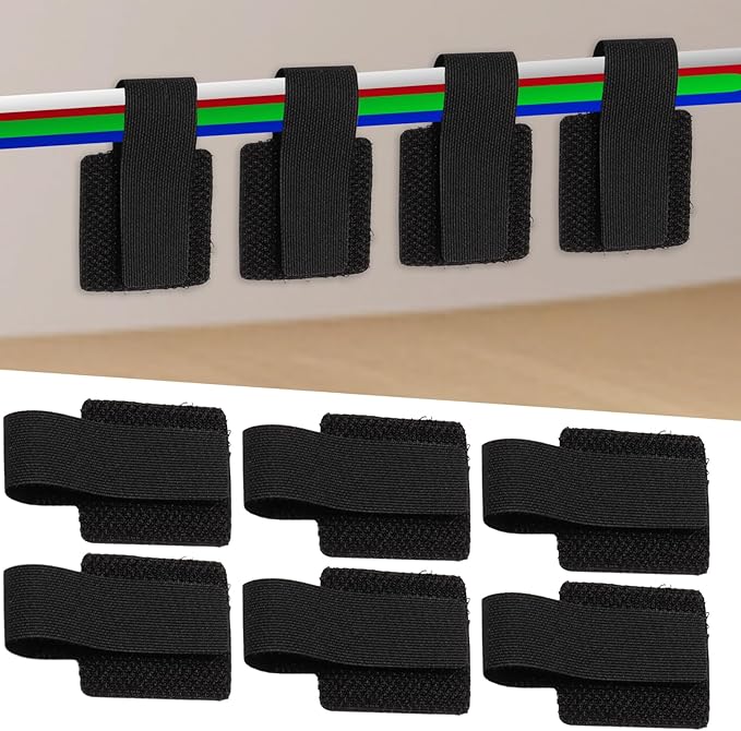Rierdge 80 PCS Black Hook and Loop Cable Straps, Self Adhesive Cable Ties - Reusable Adjustable Wire Organizers for Desk, Home Office, Workshop