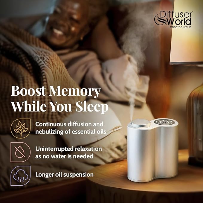 800 Sq Ft Waterless Diffuser for Essential Oils, Made in USA Aroma Infinity Silver Portable Aroma Atomizer for Room Fragrance, Home Scent Machine, Air Aromatherapy Oil Diffusers