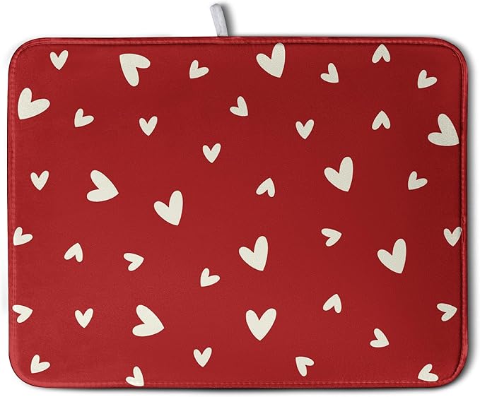 Wnoesat Valentine's Day Love Heart Dish Drying Mat for Kitchen Counter 18x24 Inch Valentine Theme Dish Mats Absorbent Microfiber Dish Draining Mat Reusable Washable Dish Drainer Rack Pad
