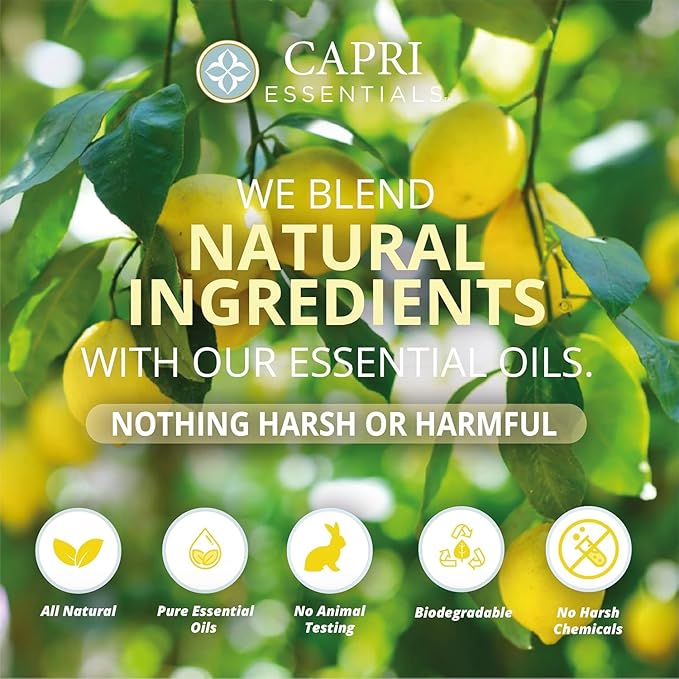 CAPRI ESSENTIALS All Purpose Cleaner, Natural Household Cleaning Supplies, Plant Based Kitchen Counter Surface Spray, Removes Dirt & Grime, Blend of Essential Oils, Lemon Verbena, 23 FL Oz (6 Pack)