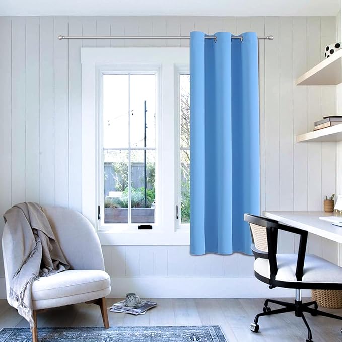 ChrisDowa Blackout Curtains 54 Inches Long for Living Room, Grommet Thermal Insulated Room Darkening Curtains for Bedroom (1 Panel Set, Sky Blue, 38W x 54L)