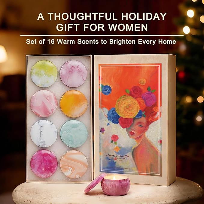 Candles, 16 Pack French Artistic Scented Candle Gift Set for Women, Floral & Fruity Scents, Paris-Inspired Oil Painting Gift Box, Valentines Holiday Aromatherapy Gifts for Cozy Home Décor