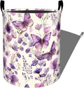 Watercolor Butterfly and Wildflowers Laundry Basket with Handles, 19.7"x15.7" Clothes Foldable Laundry Hamper Organizer for Dorm Nursery Bedroom Bathroom Decor, Toy Storage Bin for Kids