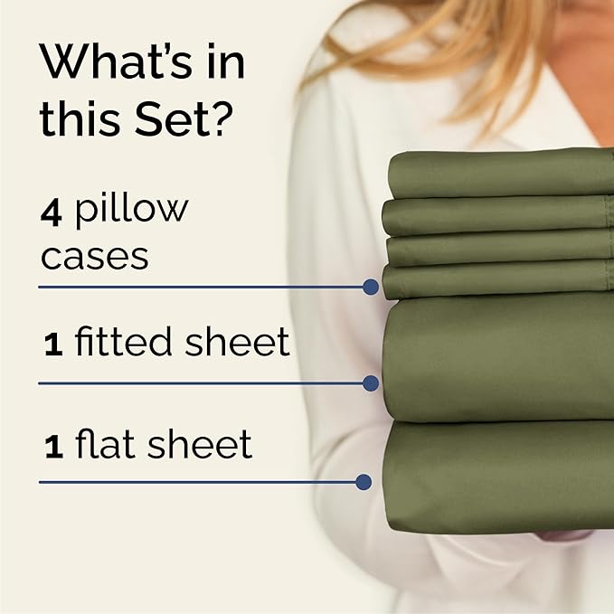 Cal King 6 Piece Sheet Set - Comfy Breathable & Cooling - Soft Hotel Luxury Bedding Set with 8-16 Inch Deep Pockets - 1 Flat & 1 Fitted Sheet & 4 Pillowcases - Wrinkle Free & Easy Care - Sage Green