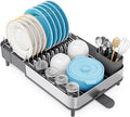 Urackify Dish Drying Rack, 304 Stainless Steel Dish Drainer with Removable Utensil Holder & Drain Board, Rustproof Space-Saving Dish Rack for Kitchen Countertop, Grey