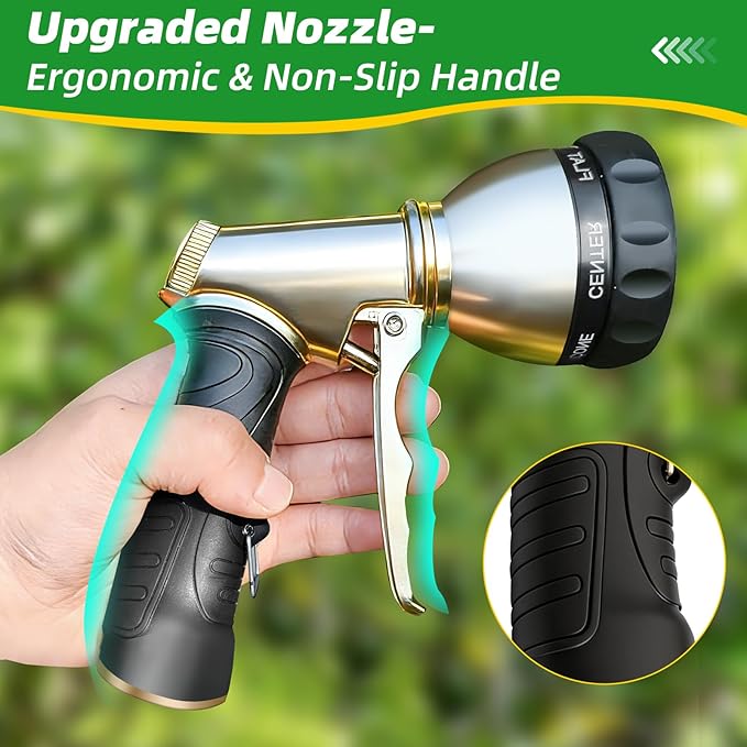 ARXIVE Garden Hose Nozzle,Heavy Duty High Pressure Hand Sprayer,100% Metal Water Hose Sprayer Nozzle with 7 Spray Patterns for Watering Garden,Lawns,Car Washing and Pet Washing