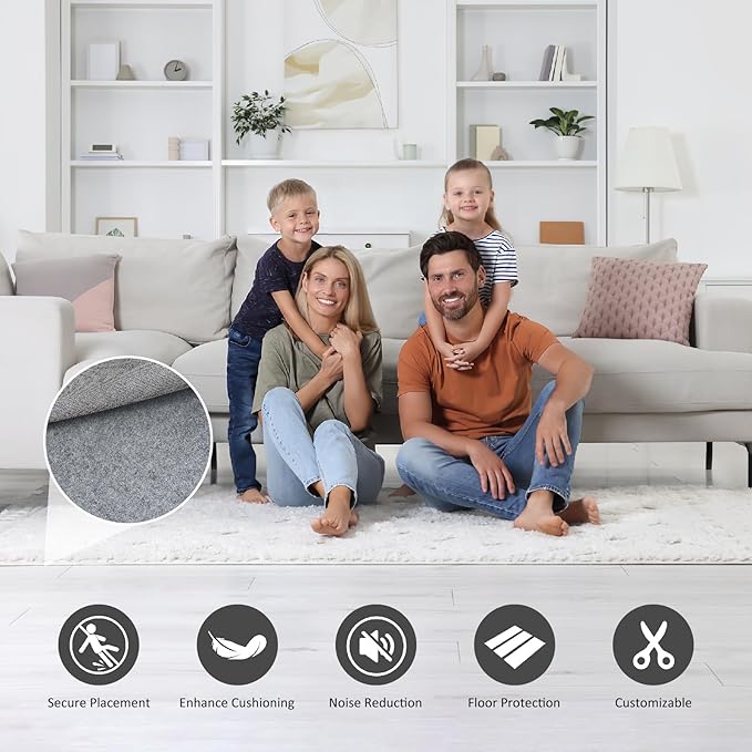 COMFYPAD Felt Rug Pad with Gripper Dots, 3x5 Ft Non-Slip Rug Underpad with PVC Backing, 1/6" Thick Cushioned Carpet Pad Gripper for Hardwood Floors, Vinyl & Tile, Under Rug Padding Floor Protection