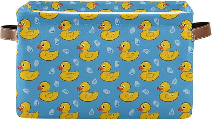 ALAZA Yellow Duck on Blue Cartoon Foldable Storage Box Storage Basket Organizer Bins with Handles for Shelf Closet Living Room Bedroom Home Office 1 Pack