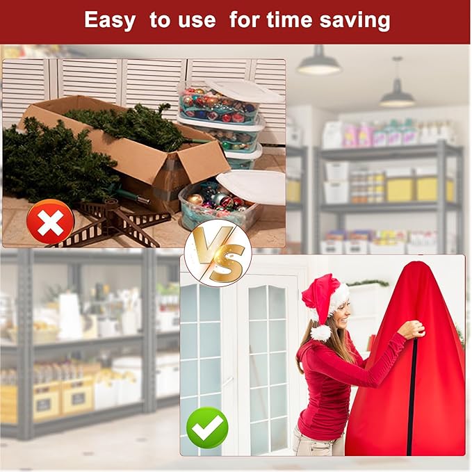 Christmas Tree Storage Bag,Upright Design,Fits Up to 7.5ft Tall Artificial Tree,Large Holiday Xmas Tree Cover Upright Tree Dustproof Bag with Zipper & Drawstring(Red,7.5 ft)