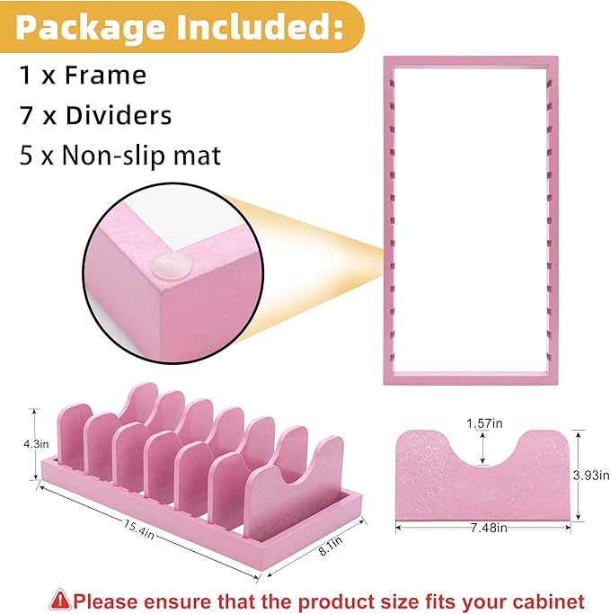 MinBoo Bamboo Pot Lid Organizer Pot Lid Holder, Pot and Pan Organizer Drawer Organizer for Pot Lids, Pans, Dinner Plates, Reusable Containers in Cabinet Storage,Pink