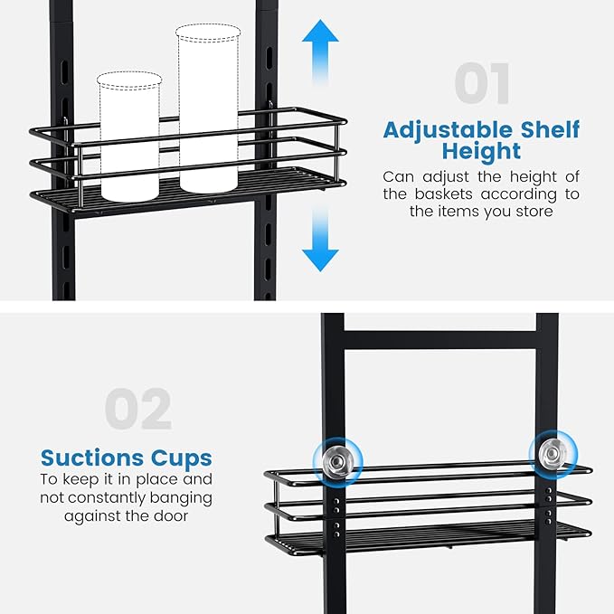 Purdaz Adjustable 5-Tier Over the Door Pantry Organizer, Spice Rack, Narrow Hanging Shelf for Kitchen Storage and Organization