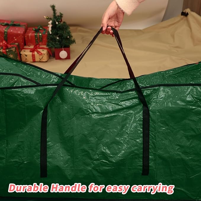 Christmas Tree Storage Bag 7.5 ft, Fits Up to 7 Foot Artificial Trees, Plastic Water Resist Xmas Tree Bag, Reinforced Handles & Zippered & Durable, Holiday Decoration Storage Bags, Green