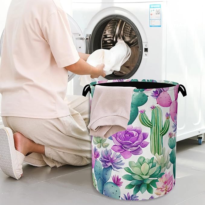 Cactus Succulents Laundry Basket,Foldable Oxford Cloth Tote Bag Laundry Hamper Clothes Storage Bucket Organizer for Bedroom Laundry Storage Dormitories 16" x 20.8"