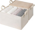 StorageWorks Storage Bins, Shelves Baskets for Organizing, Large Fabric Closet Organizers with Handles, Metal Frame, Beige?Cotton-linen?, 2-Pack