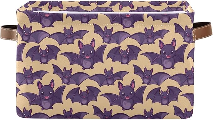 ALAZA Bat Halloween Yellow Foldable Storage Box Storage Basket Organizer Bins with Handles for Shelf Closet Living Room Bedroom Home Office 1 Pack