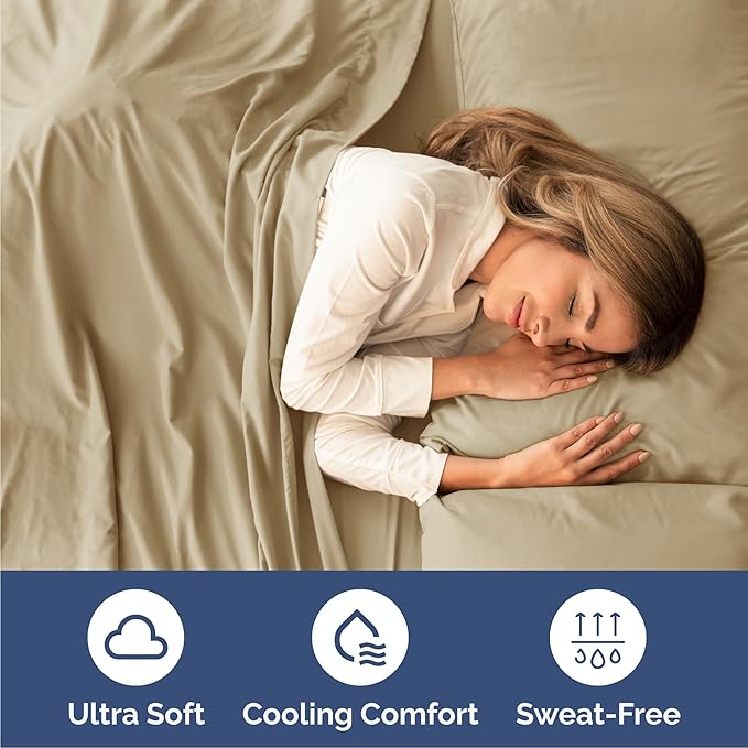 Cal King 6 Piece Sheet Set - Comfy Breathable & Cooling - Ultra-Soft Hotel Luxury Bedding Set with 8-16 Inch Deep Pockets - 1 Flat & 1 Fitted Sheet & 4 Pillowcases - Wrinkle Free & Easy Care - Beige