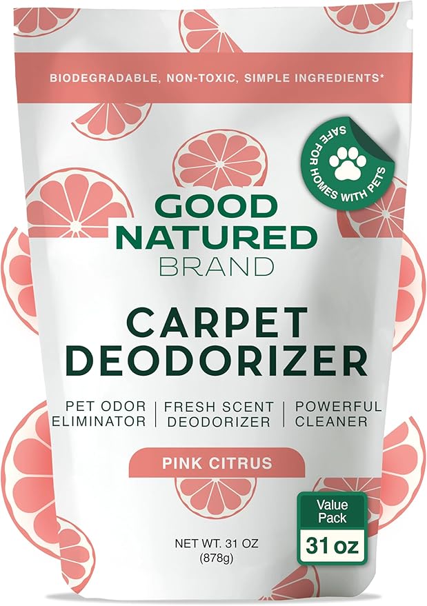 Good Natured Brand | Carpet Deodorizer & Freshener Powder | 31 oz Pet Odor Eliminator for Strong Odor & Pet Urine | Fresh Natural Pink Citrus Scent | Safe for Homes with Pets